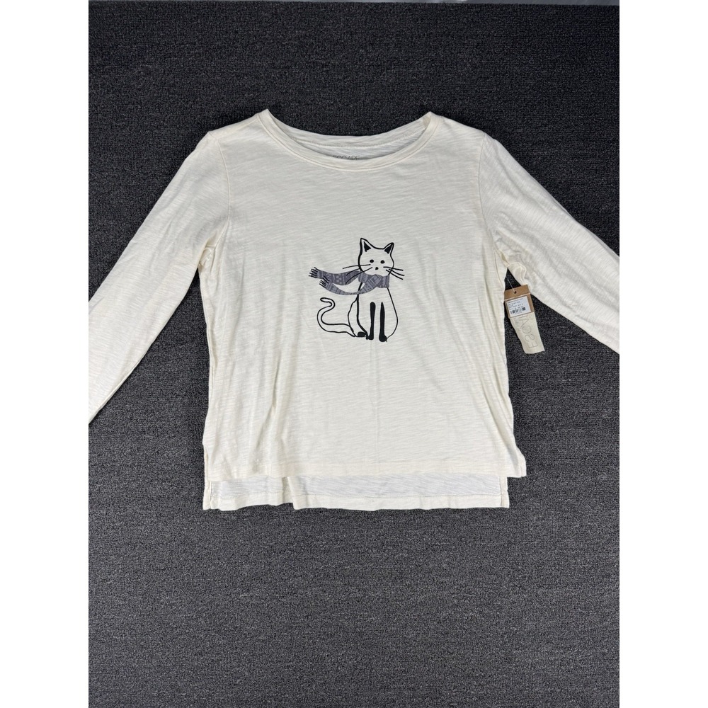 NWT Escape By Habitat Cloth Cat Ivory Boxy Long Sleeve T-shirt Size Small
